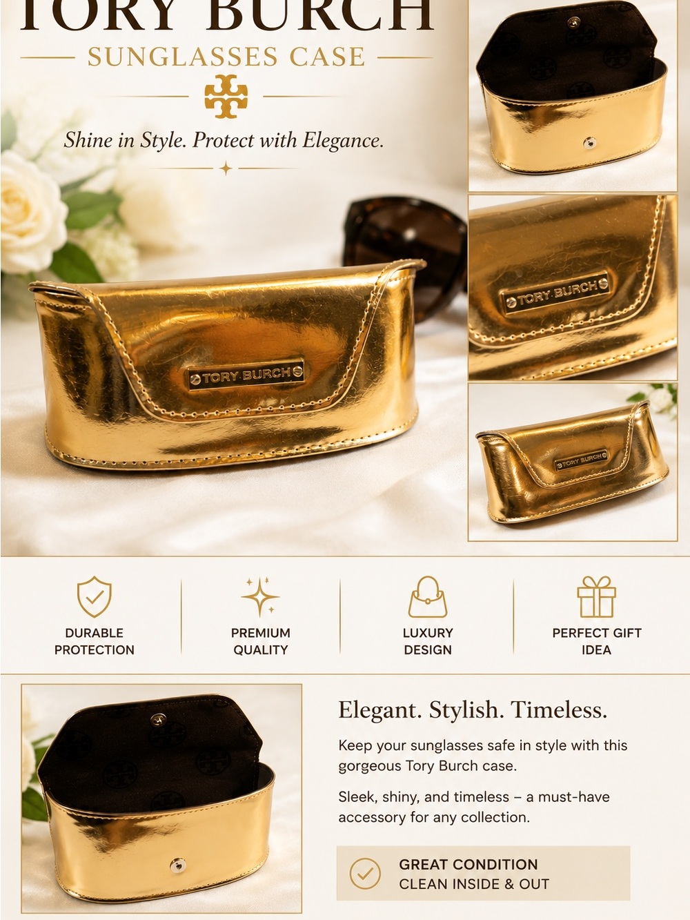 Tory Burch Metallic Gold Sunglasses Case